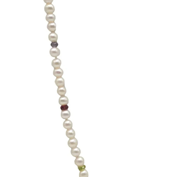 925 Sterling Silver Pearl Multi-Color Gemstone Beaded Statement Necklace - Picture 2 of 6